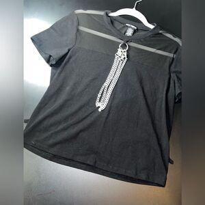 Hot Topic Goth Punk Black Padlock ORing Metal Chain & Mesh Y2K Top Size Large